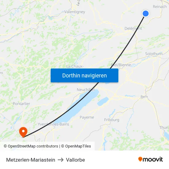 Metzerlen-Mariastein to Vallorbe map