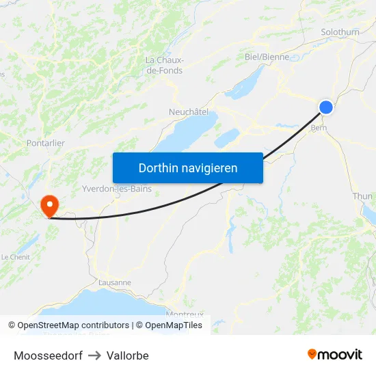 Moosseedorf to Vallorbe map