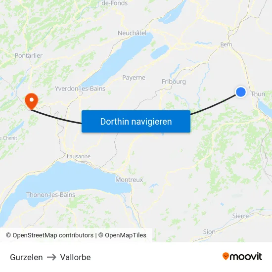 Gurzelen to Vallorbe map