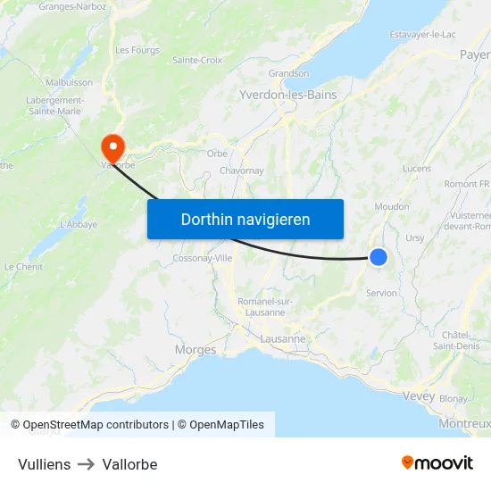 Vulliens to Vallorbe map