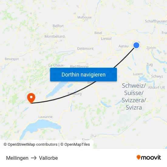 Mellingen to Vallorbe map