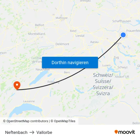 Neftenbach to Vallorbe map