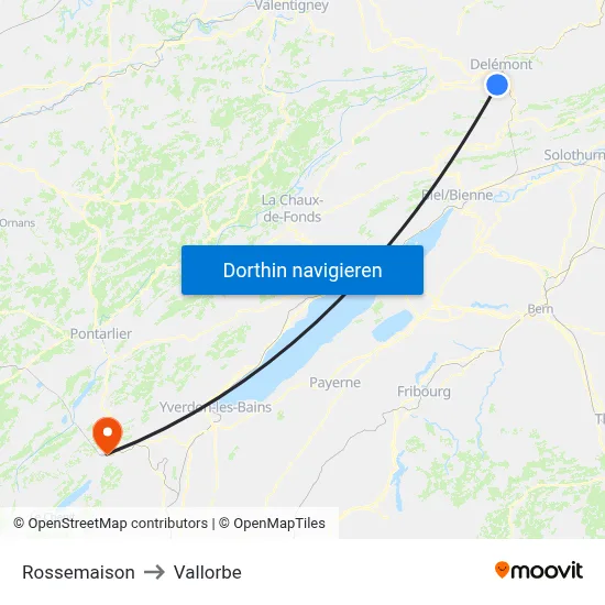Rossemaison to Vallorbe map
