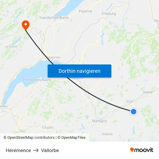 Hérémence to Vallorbe map