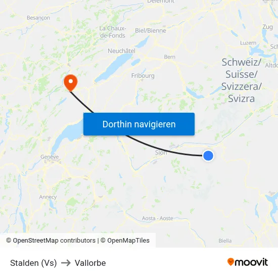 Stalden (Vs) to Vallorbe map