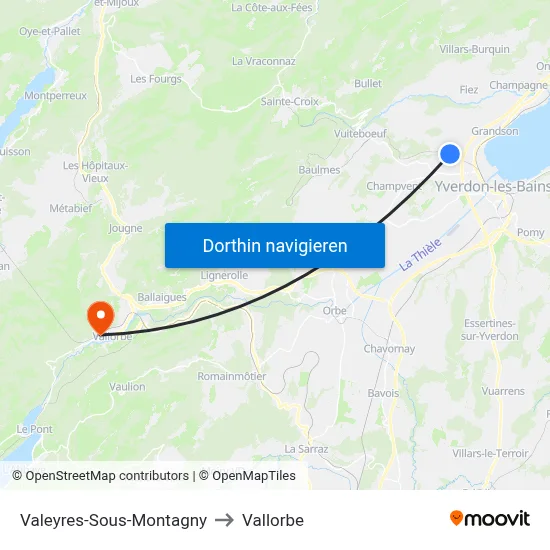 Valeyres-Sous-Montagny to Vallorbe map
