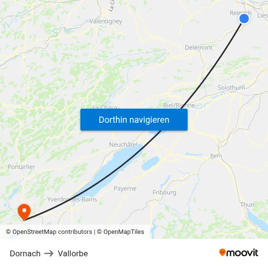 Dornach to Vallorbe map
