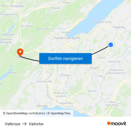 Valbroye to Vallorbe map