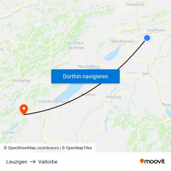 Leuzigen to Vallorbe map