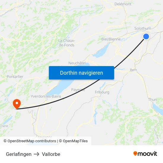 Gerlafingen to Vallorbe map