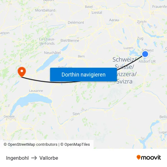 Ingenbohl to Vallorbe map