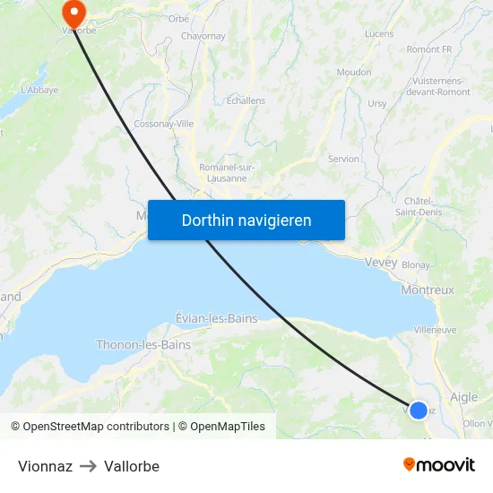Vionnaz to Vallorbe map