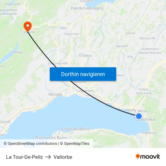 La Tour-De-Peilz to Vallorbe map