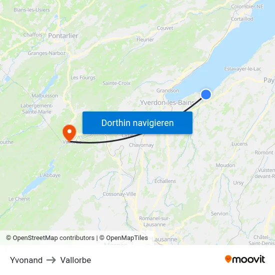 Yvonand to Vallorbe map