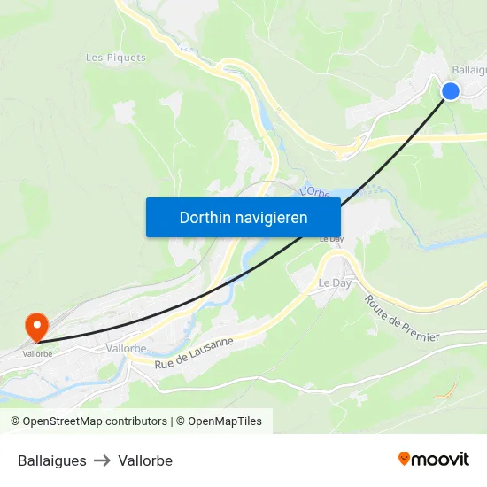 Ballaigues to Vallorbe map