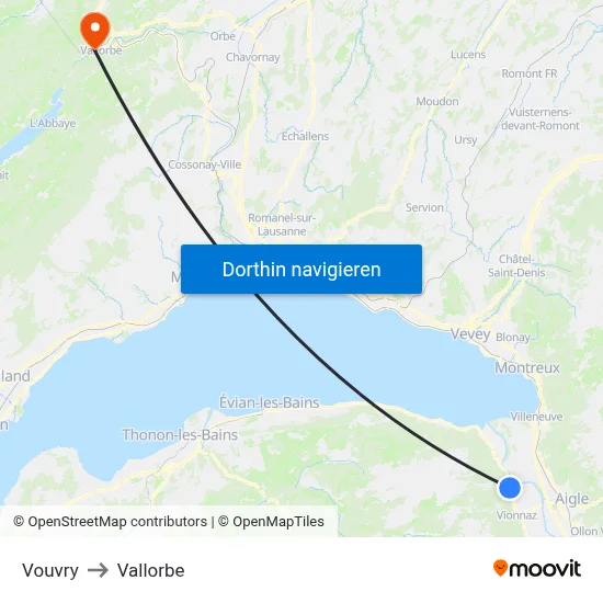 Vouvry to Vallorbe map