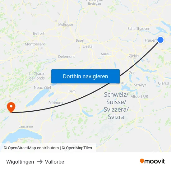 Wigoltingen to Vallorbe map
