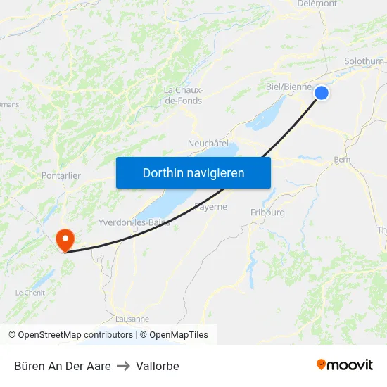 Büren An Der Aare to Vallorbe map