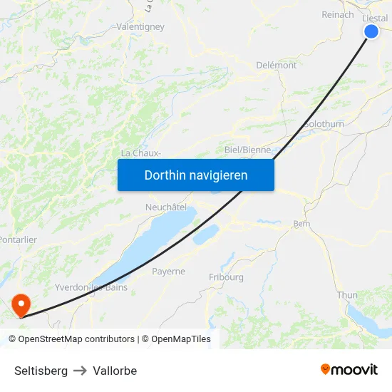 Seltisberg to Vallorbe map