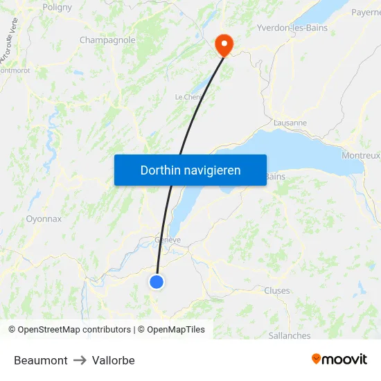 Beaumont to Vallorbe map