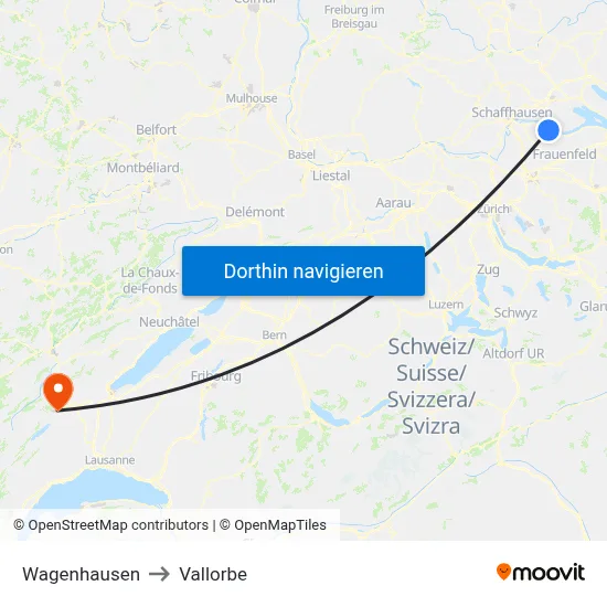Wagenhausen to Vallorbe map