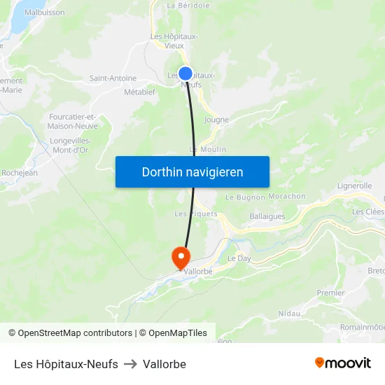 Les Hôpitaux-Neufs to Vallorbe map
