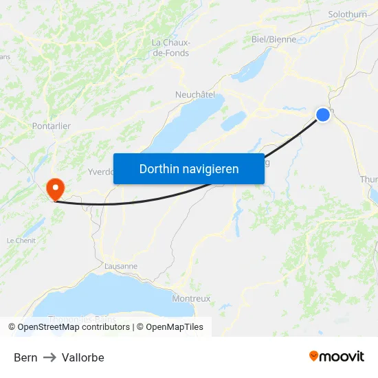 Bern to Vallorbe map