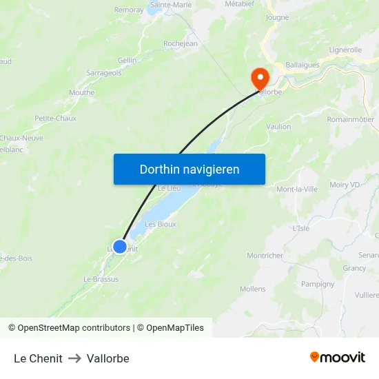 Le Chenit to Vallorbe map