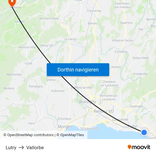 Lutry to Vallorbe map
