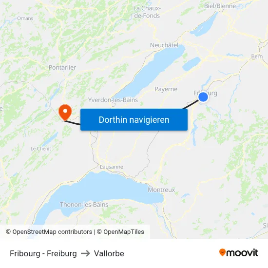 Fribourg - Freiburg to Vallorbe map