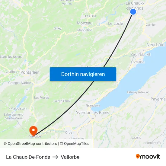 La Chaux-De-Fonds to Vallorbe map