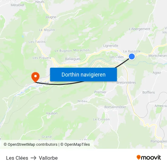 Les Clées to Vallorbe map