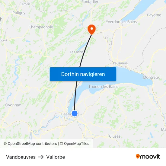 Vandoeuvres to Vallorbe map