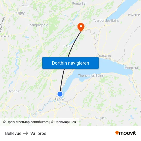 Bellevue to Vallorbe map