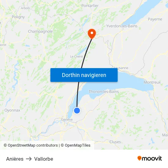 Anières to Vallorbe map