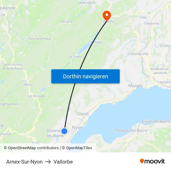 Arnex-Sur-Nyon to Vallorbe map