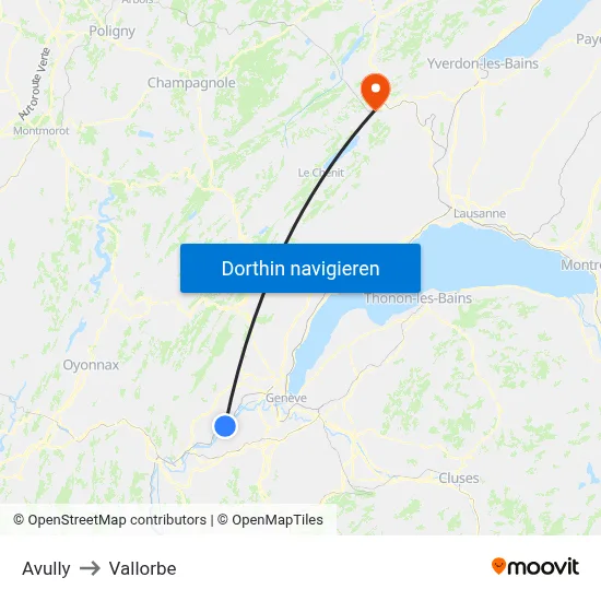 Avully to Vallorbe map