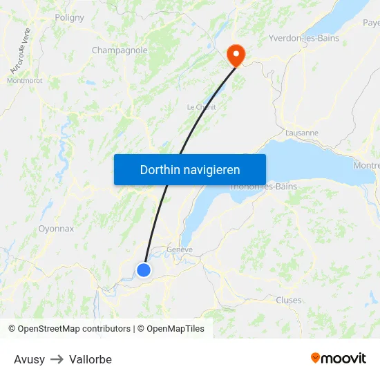 Avusy to Vallorbe map