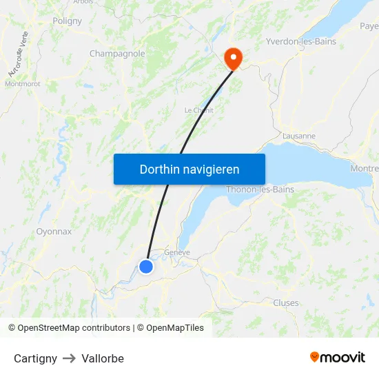 Cartigny to Vallorbe map