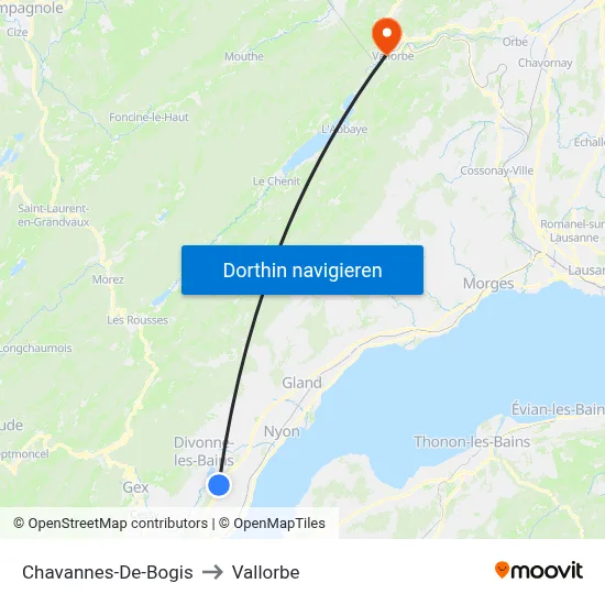 Chavannes-De-Bogis to Vallorbe map