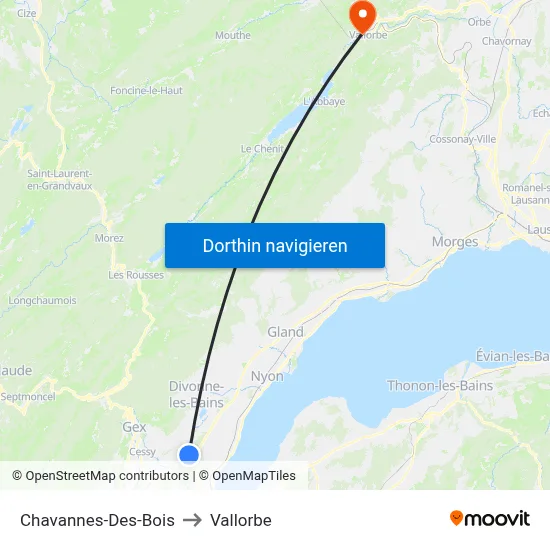 Chavannes-Des-Bois to Vallorbe map