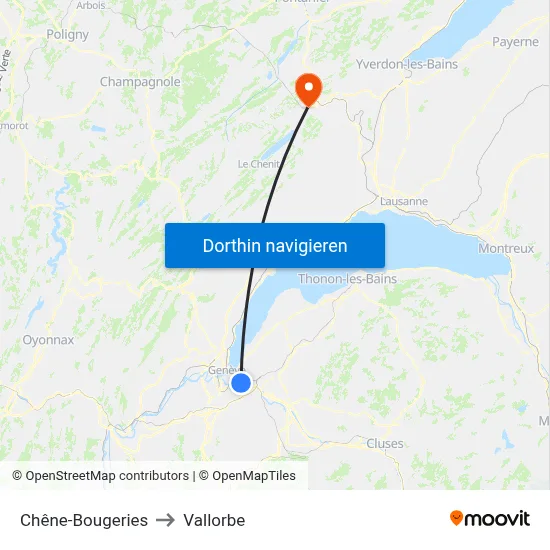 Chêne-Bougeries to Vallorbe map