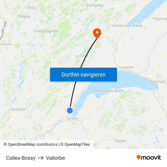 Collex-Bossy to Vallorbe map