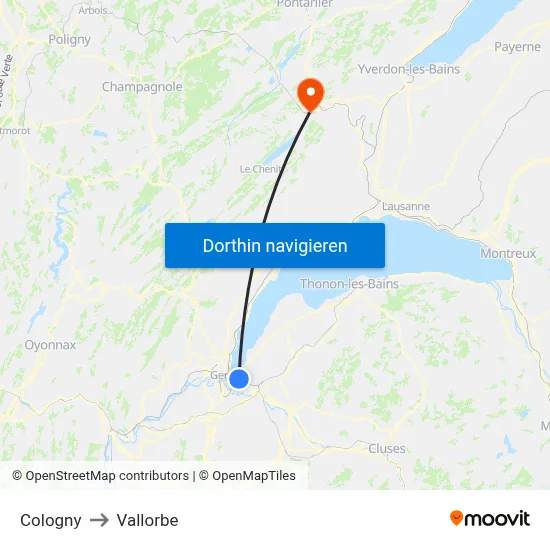 Cologny to Vallorbe map