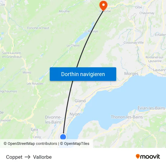 Coppet to Vallorbe map