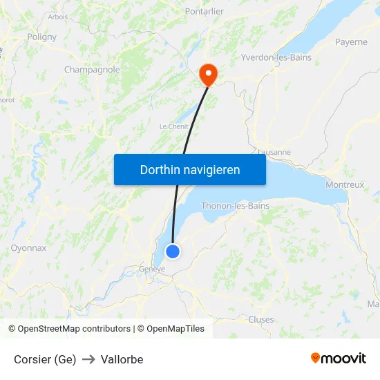 Corsier (Ge) to Vallorbe map