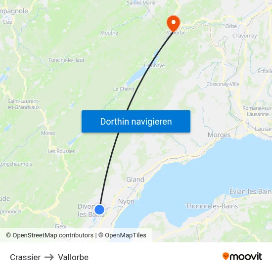 Crassier to Vallorbe map