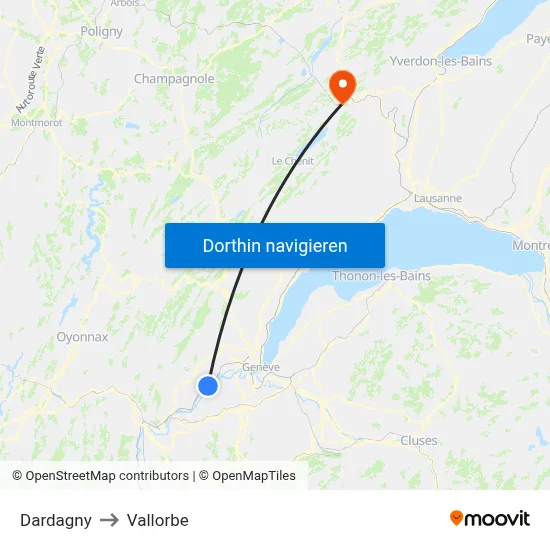 Dardagny to Vallorbe map