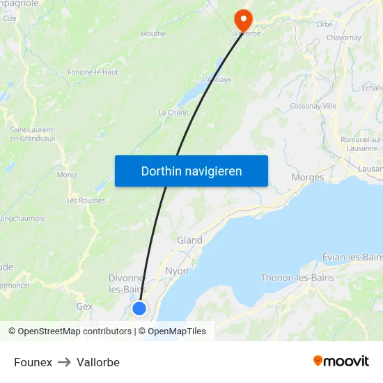 Founex to Vallorbe map