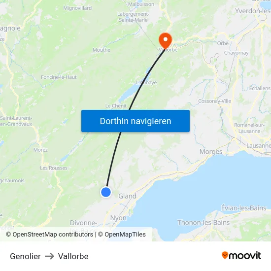 Genolier to Vallorbe map